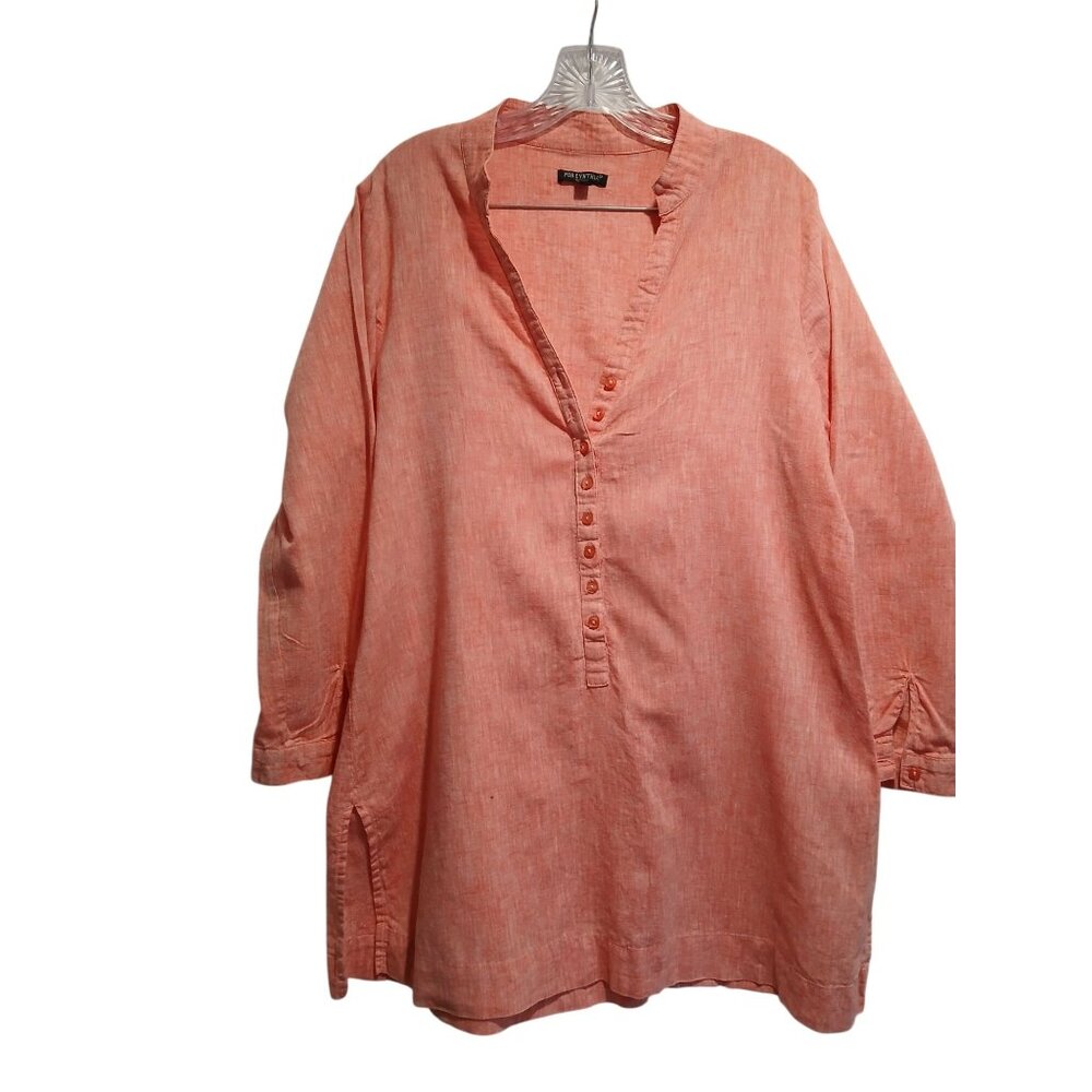 For Cynthia Womens Coral Linen Tunic Top Button Front 3/4 Sleeves Size XL Plus - Picture 13 of 13